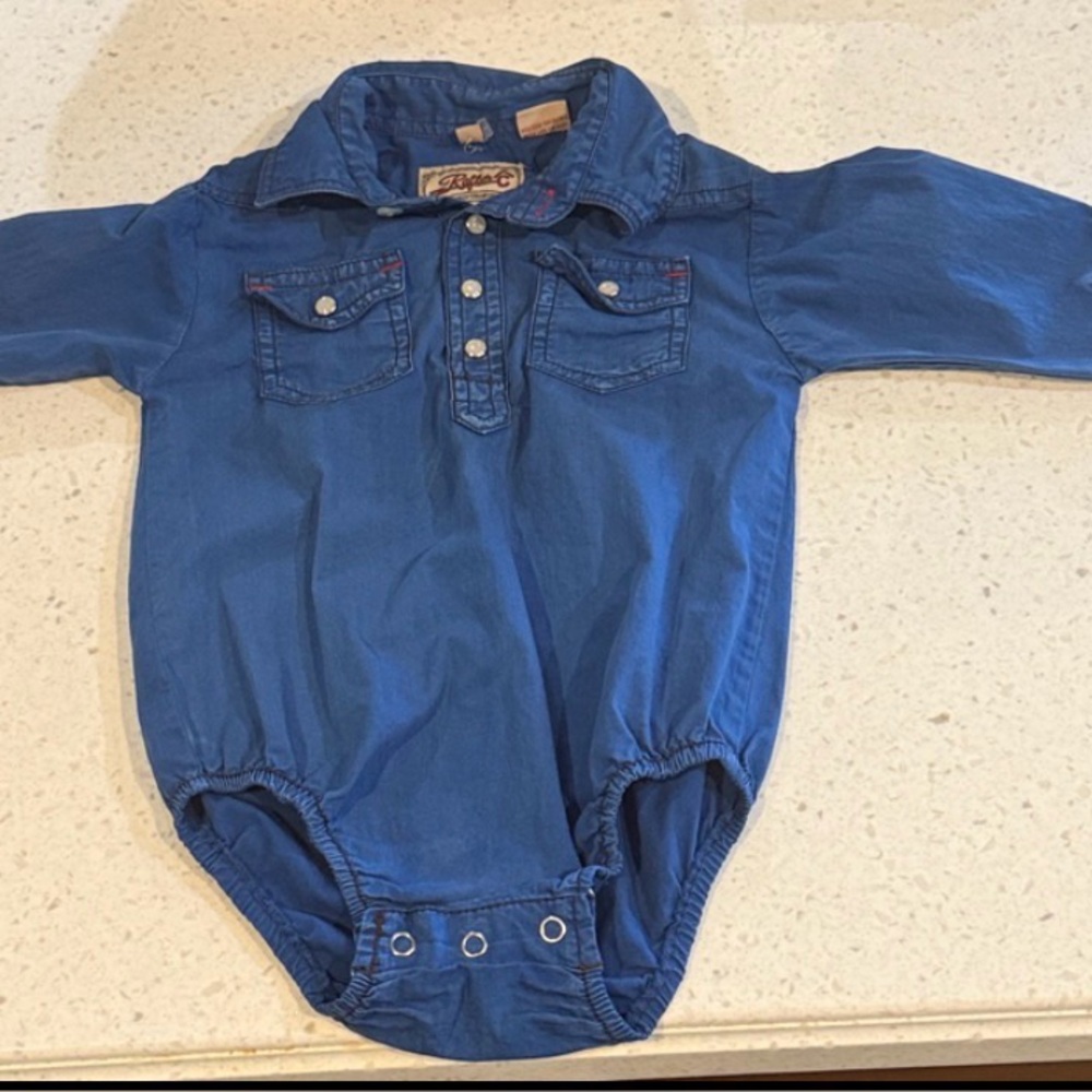 Blue Long-Sleeve Baby Onesie